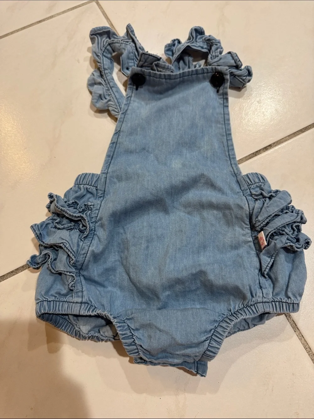Ruffle Butts Light Blue Denim Ruffle-Strap One-Piece